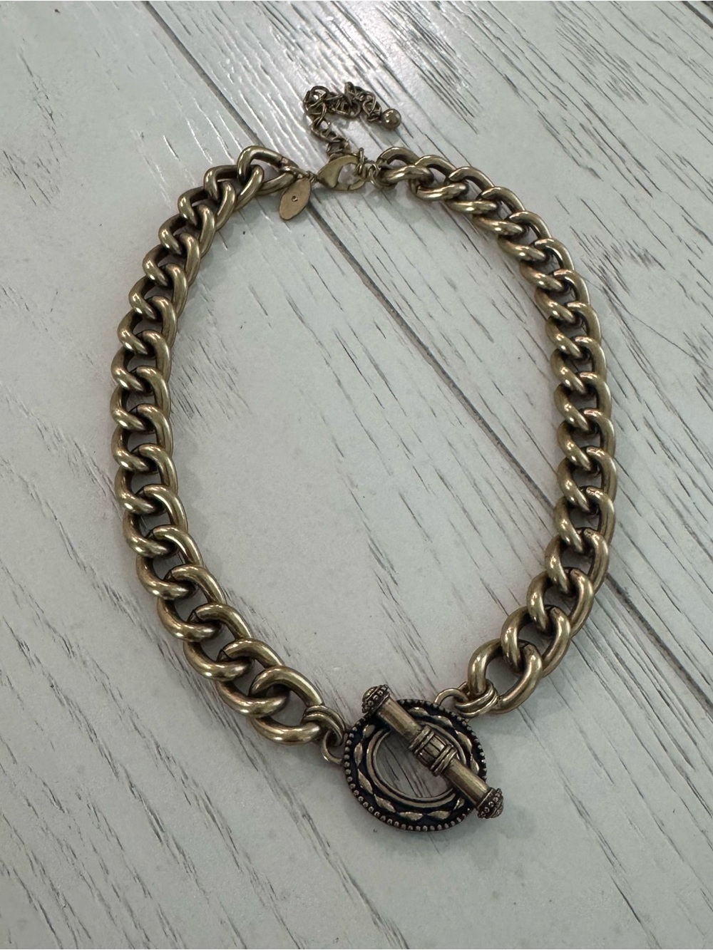 Chico's Antique Gold-Tone Chunk Link Necklace with Toggle Pendant
